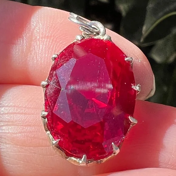 VINTAGE RUBY RED PASTE USSR SOVIET RUSSIAN PENDANT 875 STERLING SILVER STAMPED